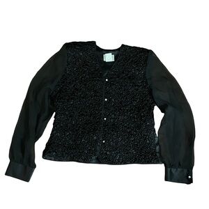 JEFFREY & DARA EVENINGS TOM BARRA PUCKERED BUTTON DOWN blouse jacket sz 12 black